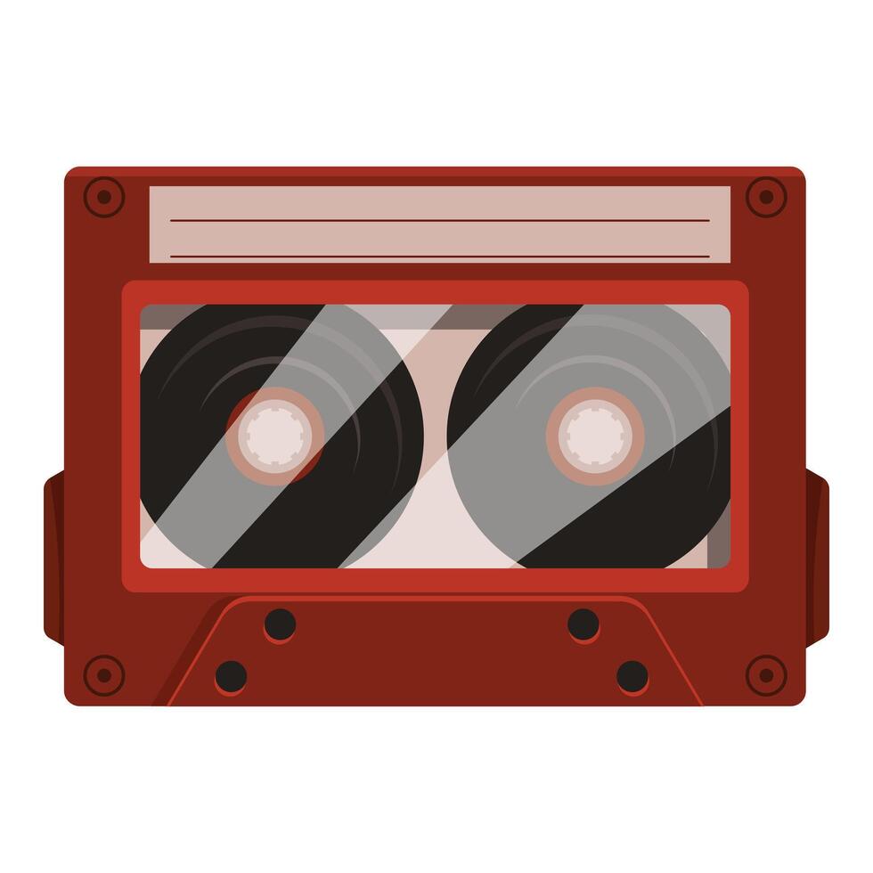Red audio cassette tape lying horizontally vector