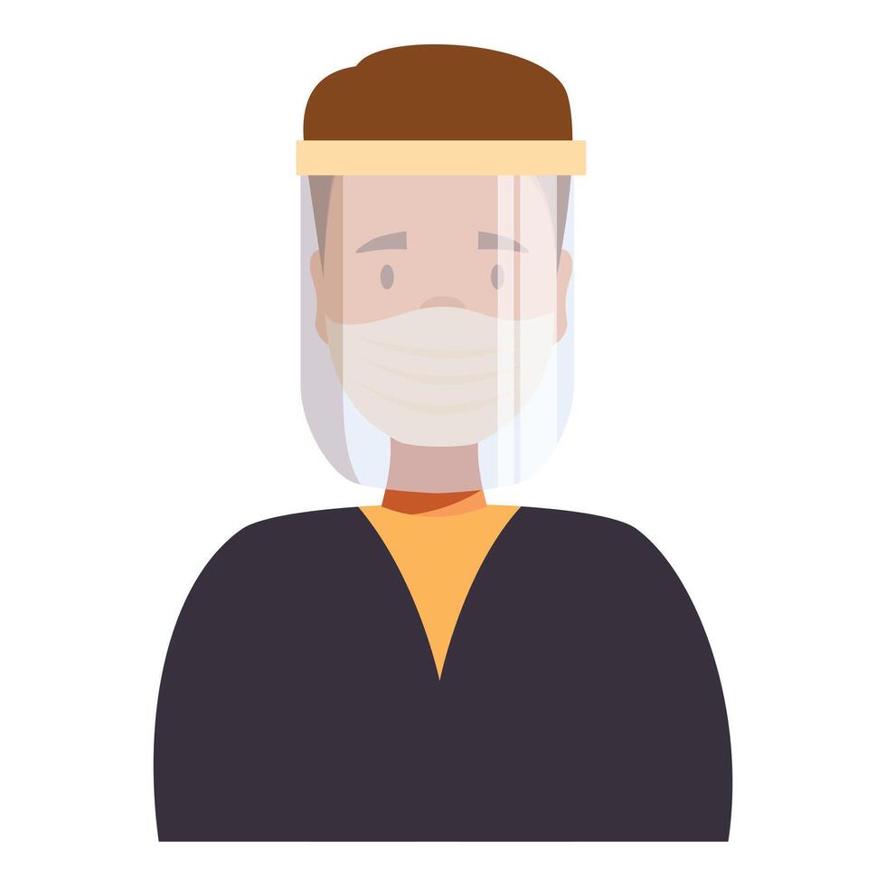 Young man wearing protective face mask and face shield vector