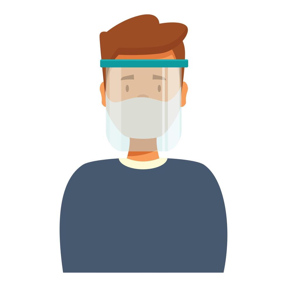 Young man wearing protective face mask and face shield vector