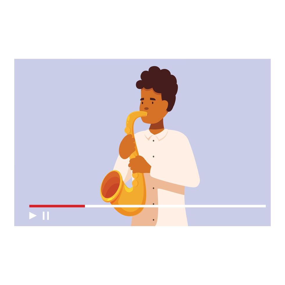 Musician playing saxophone in online video lesson vector