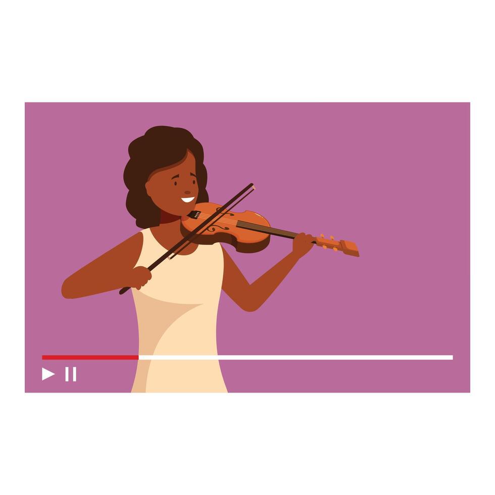 Young woman playing violin on video platform vector