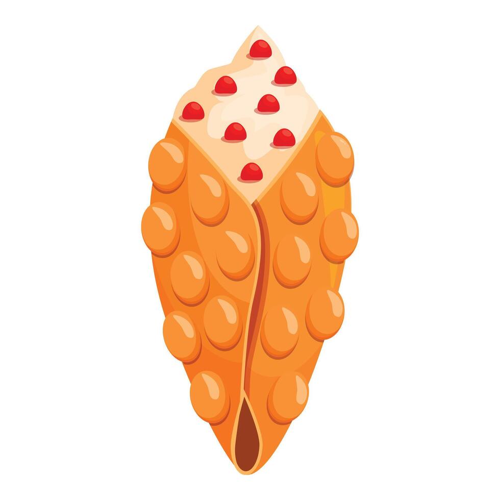 Hong kong waffle with whipped cream and red currant berries is lying on white background vector
