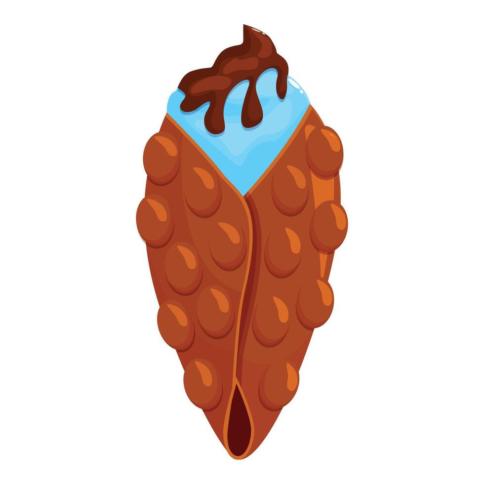 Delicious bubble waffle filled with blue cream and chocolate topping vector