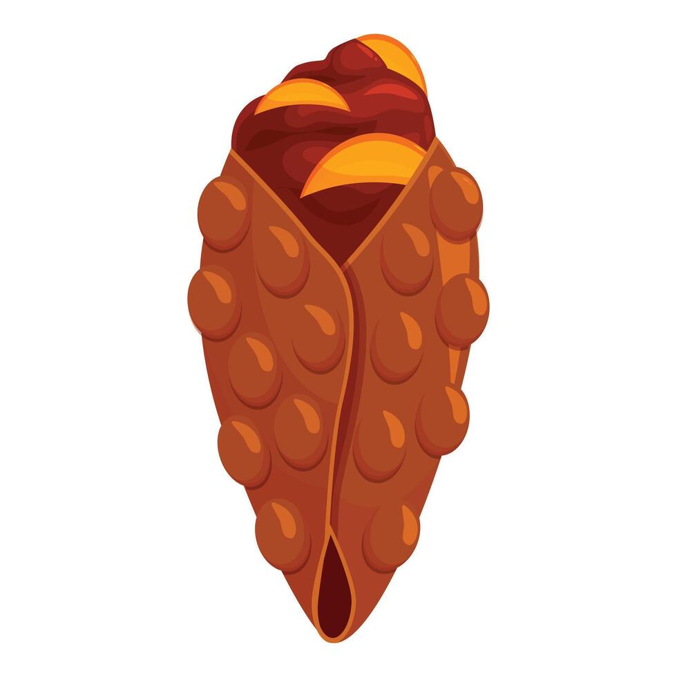 Delicious bubble waffle filled with chocolate cream and mango slices vector