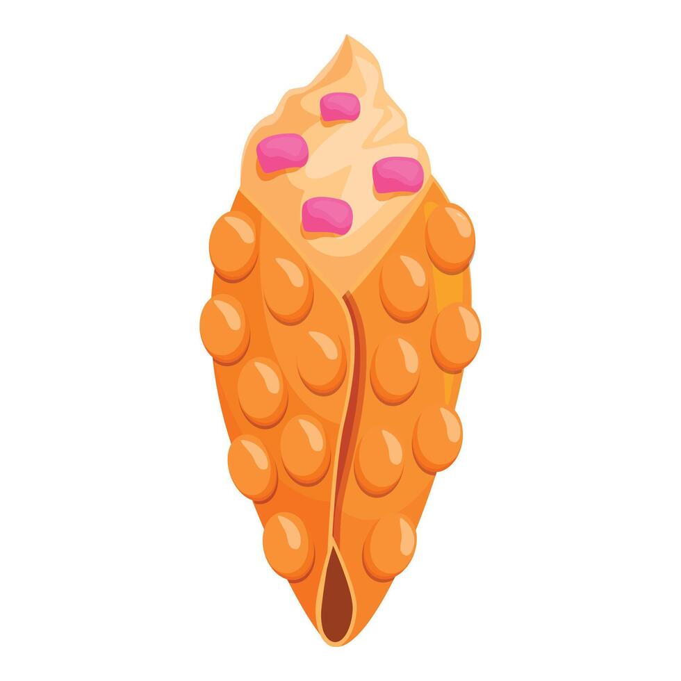 Bubble waffle filled with cream and topped with marshmallows vector