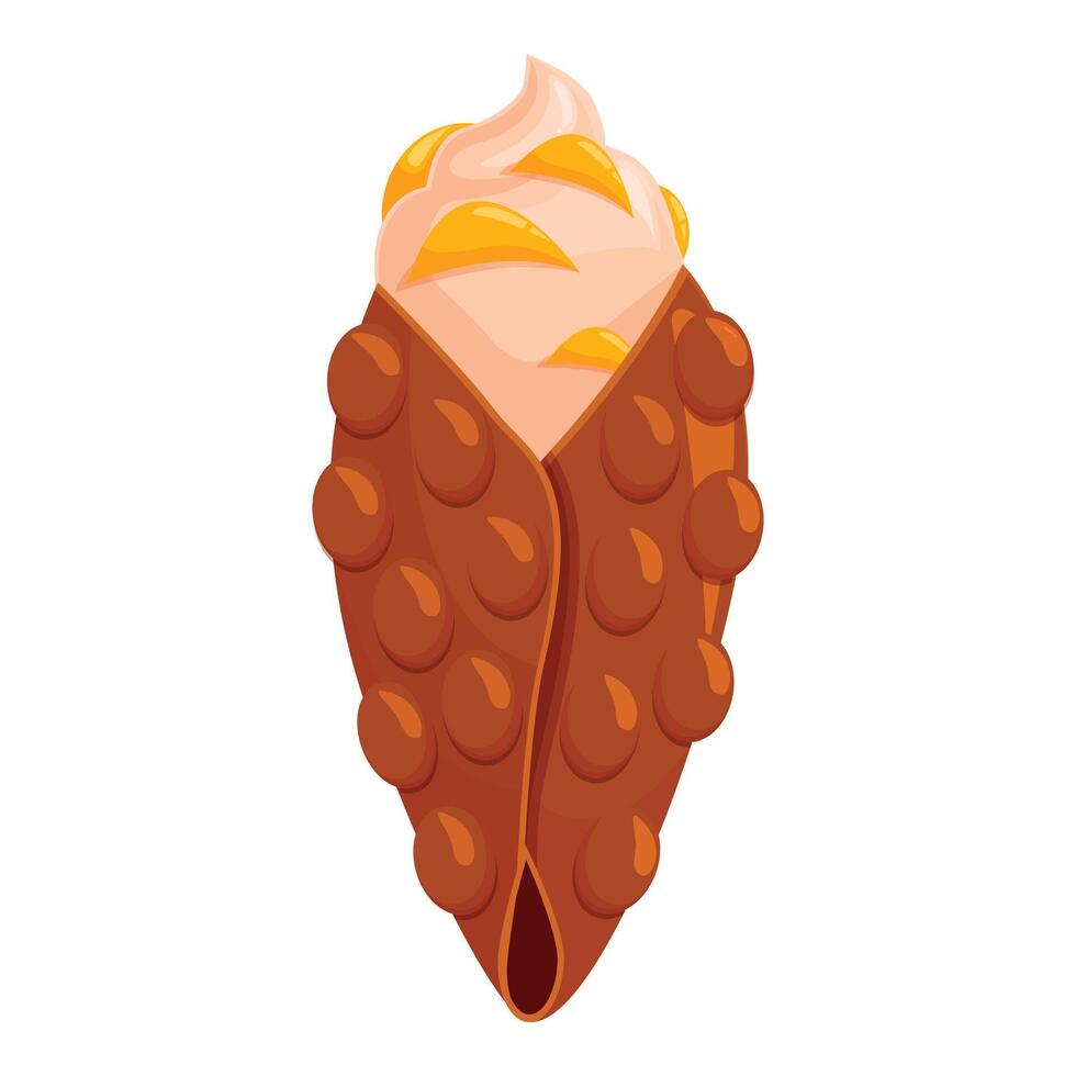 Delicious bubble waffle filled with cream and mango topping vector