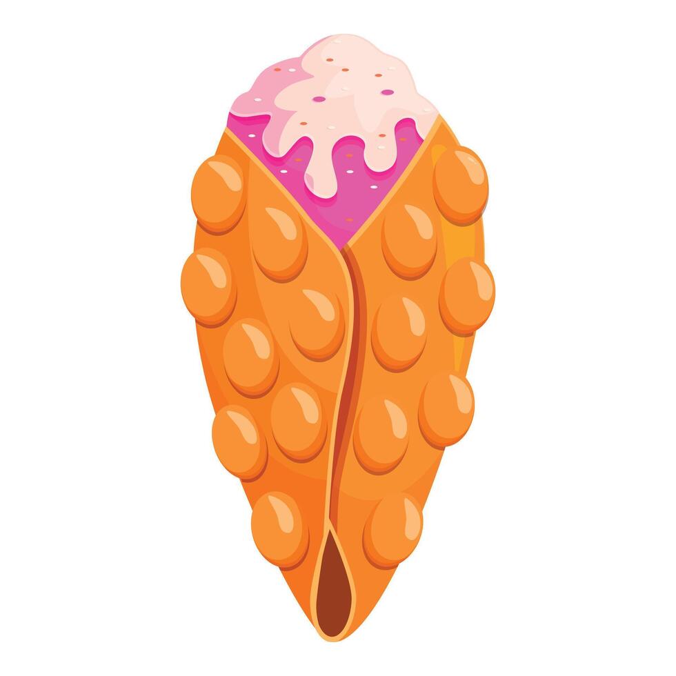 Bubble waffle filled with ice cream dripping sauce and sprinkles vector
