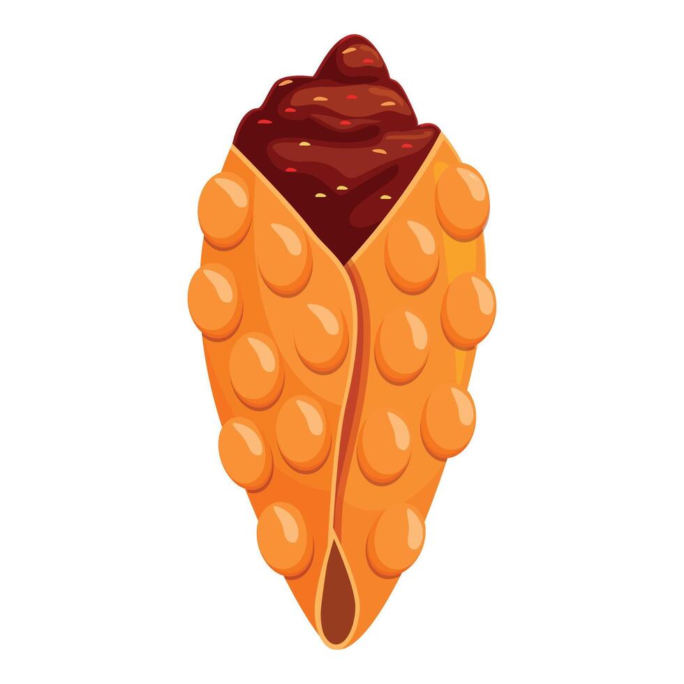 Cartoon bubble waffle with chocolate cream on white background vector