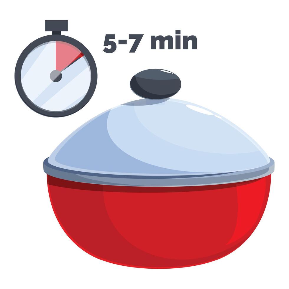 Cooking pot on fire with timer showing 5 7 minutes cooking time vector