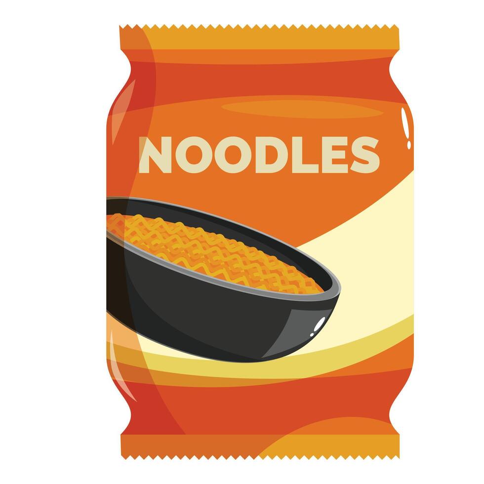 Orange pack of instant noodles showing steaming bowl of food vector
