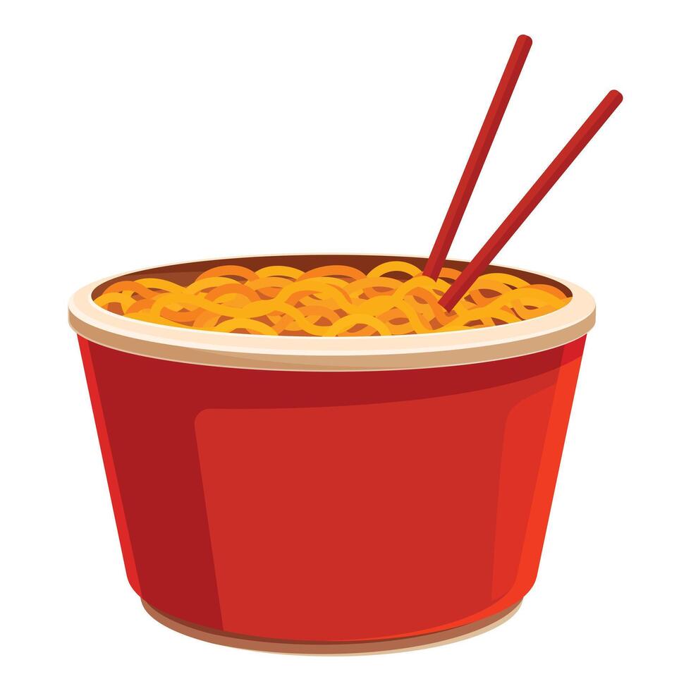 Steaming bowl of noodles with chopsticks ready to eat vector