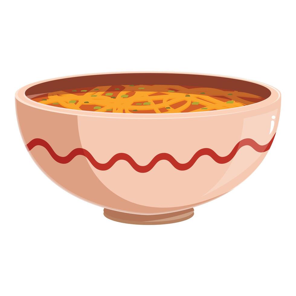 Big ceramic bowl with wavy pattern containing fresh hot noodle soup vector