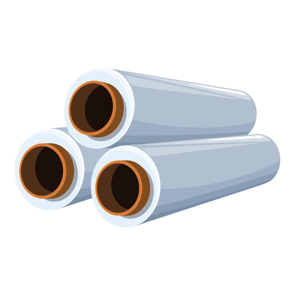 Three big rolls of stretch film for packaging lying in stack vector