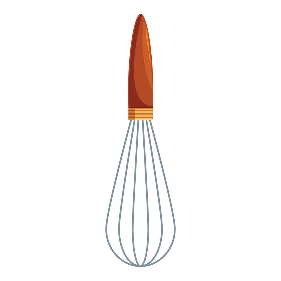 Kitchen whisk with wooden handle standing upright vector