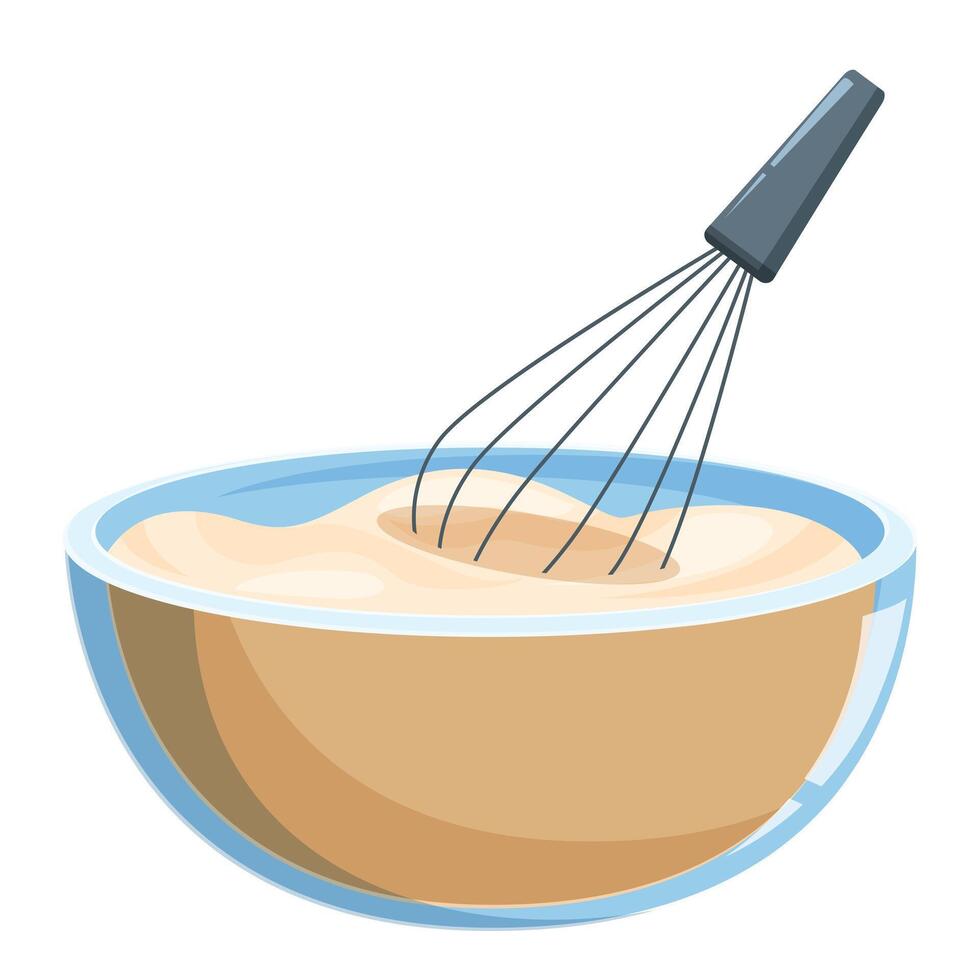 Whisk mixing batter in bowl for baking a cake vector
