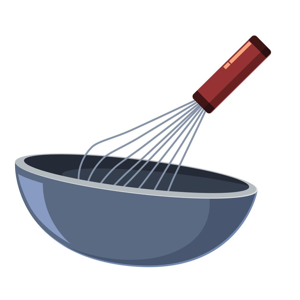 Metal whisk is mixing ingredients in a bowl vector