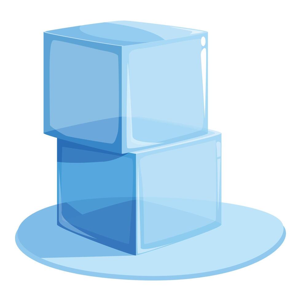 Two transparent ice cubes melting on surface creating puddle vector