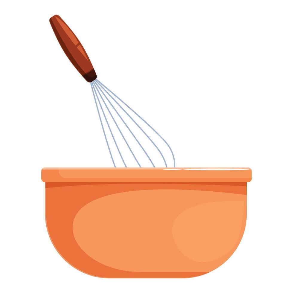 Whisk resting in orange mixing bowl for baking vector