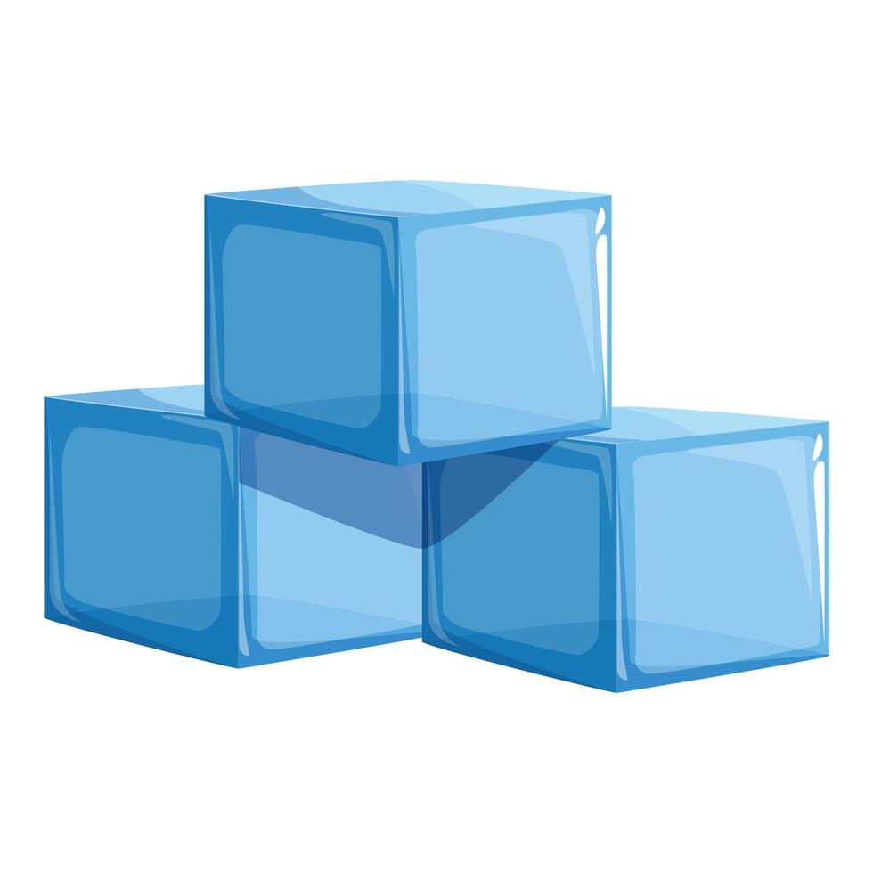 Three cartoon ice cubes melting on white background vector