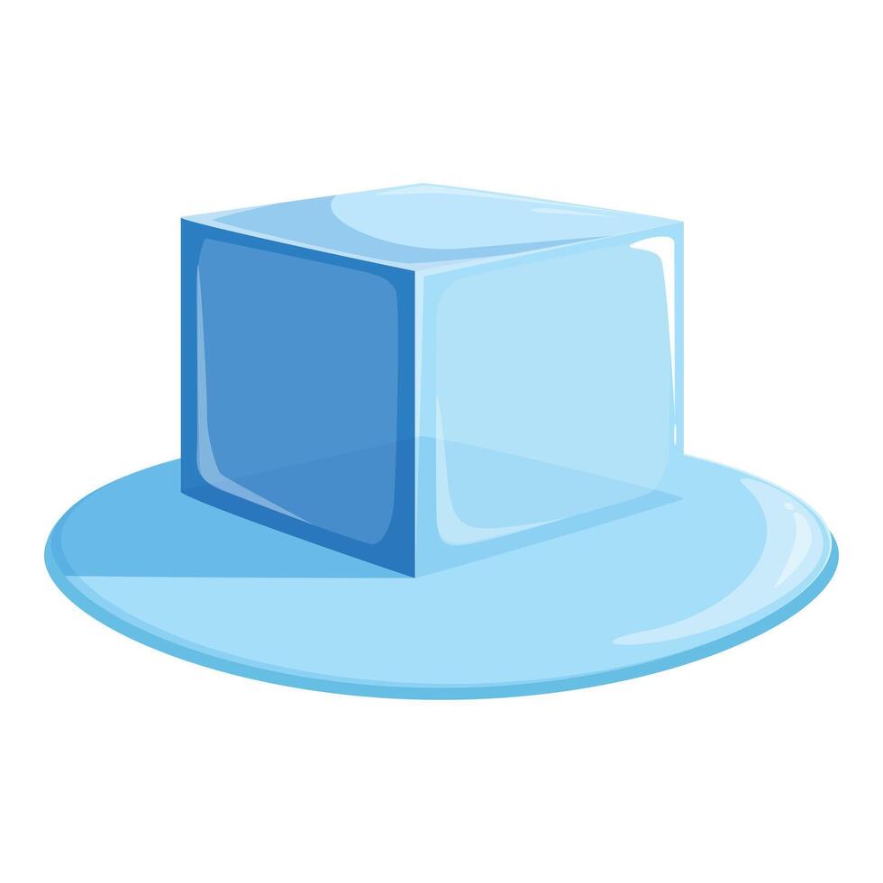 Blue ice cube melting on surface leaving puddle of water vector