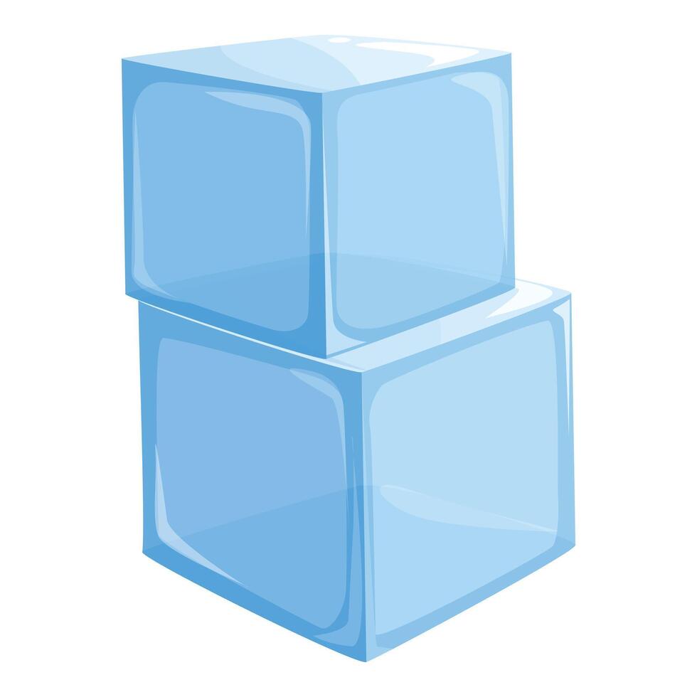 Two semitransparent light blue ice cubes are standing on top of each other vector