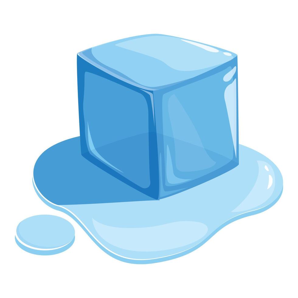 Blue ice cube melting leaving a puddle of water vector