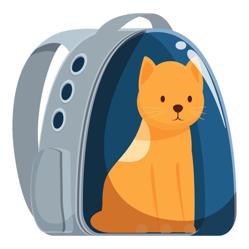 Orange tabby cat sitting in transparent space backpack vector