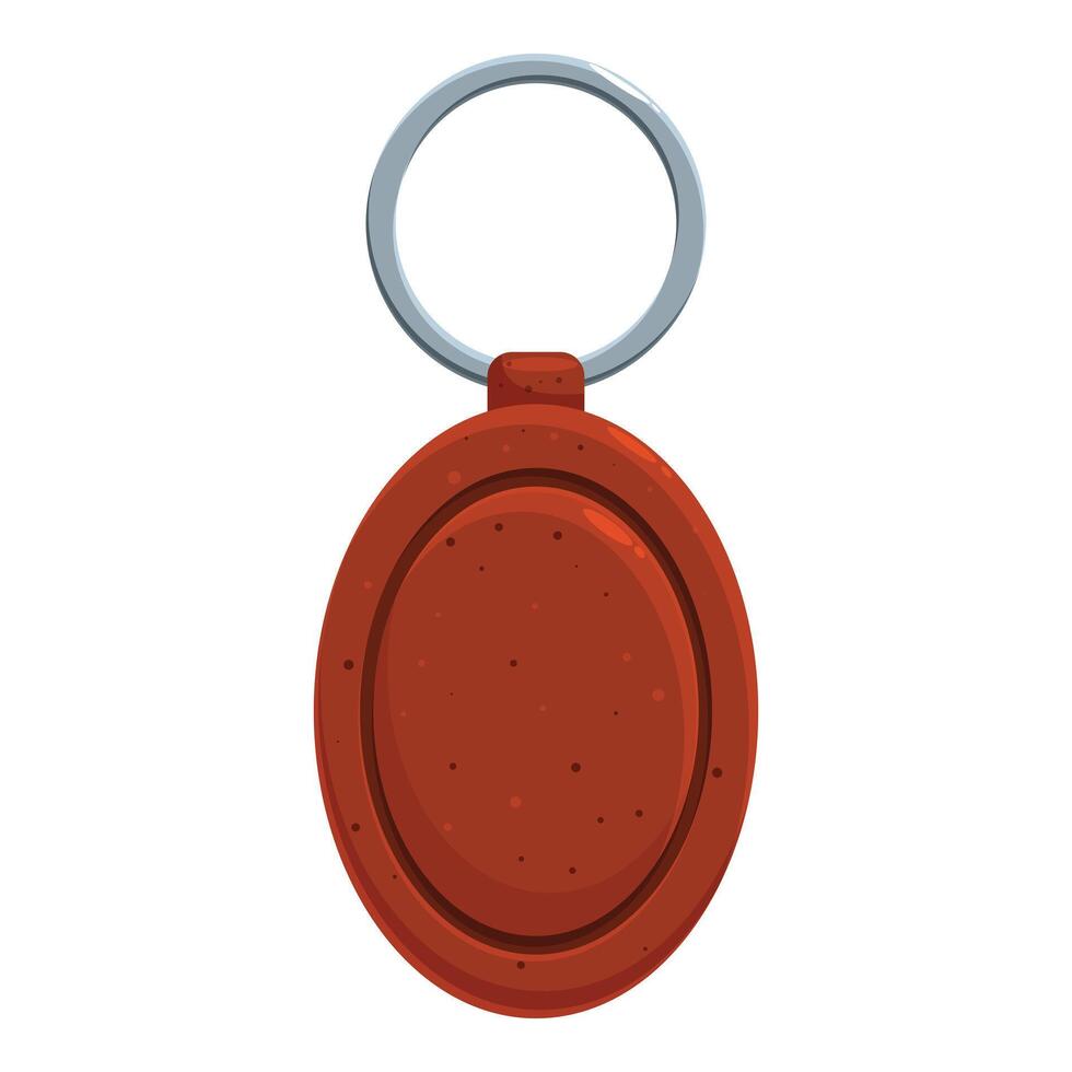 Brown leather oval keychain holding keys on white background vector