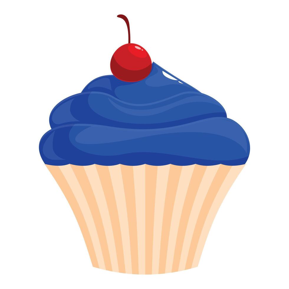 Delicious cupcake with blue icing and cherry on top vector