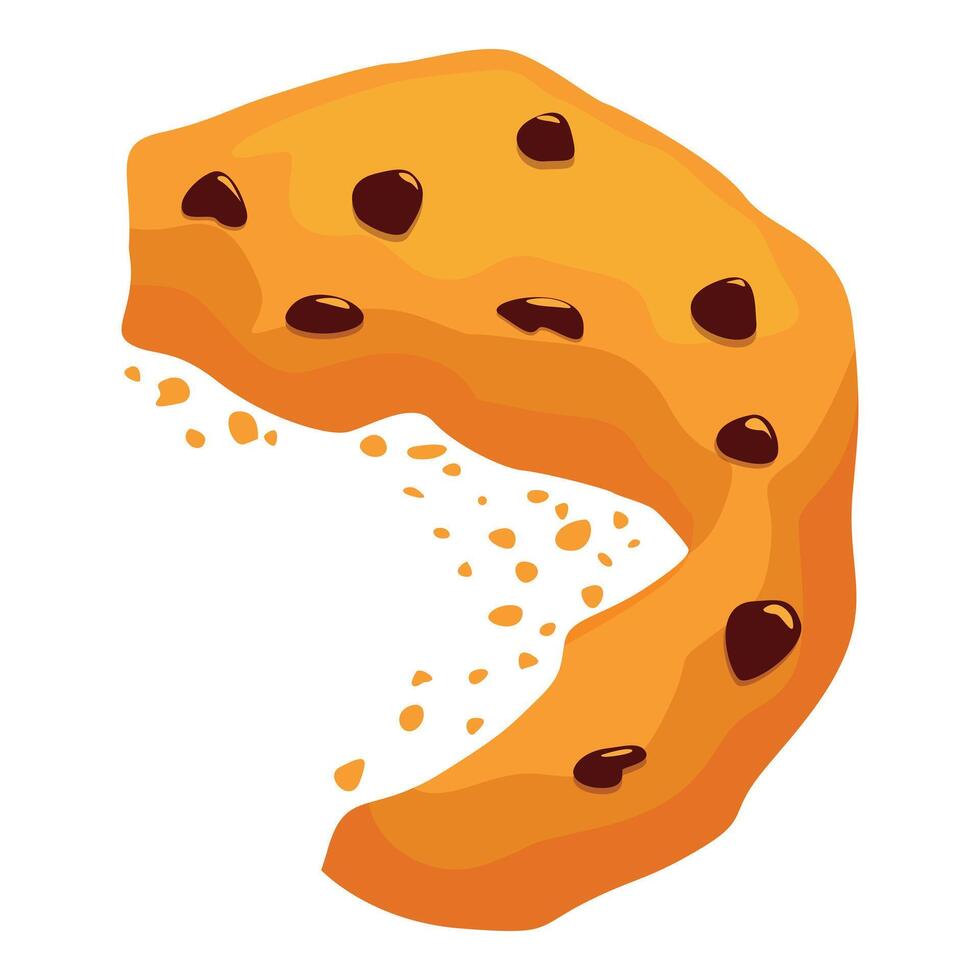 Delicious chocolate chip cookie crumbling leaving crumbs vector
