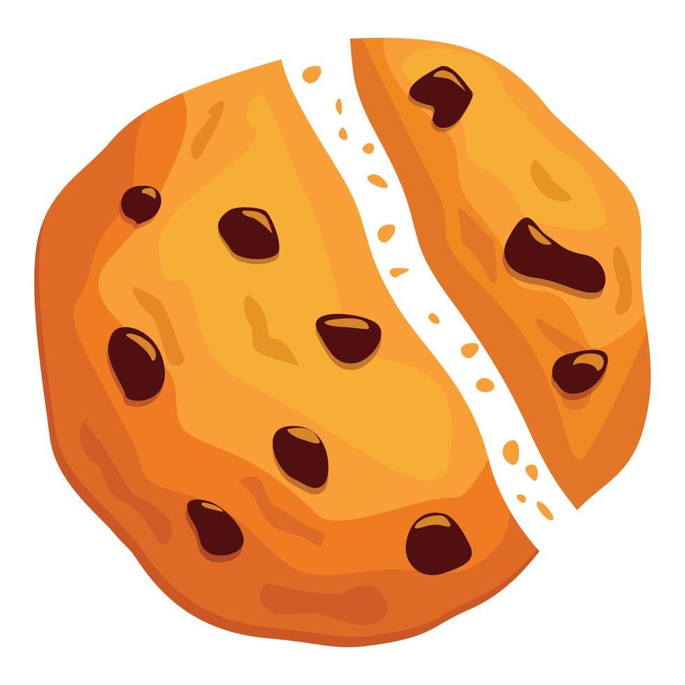 Delicious chocolate chip cookie breaking in half vector