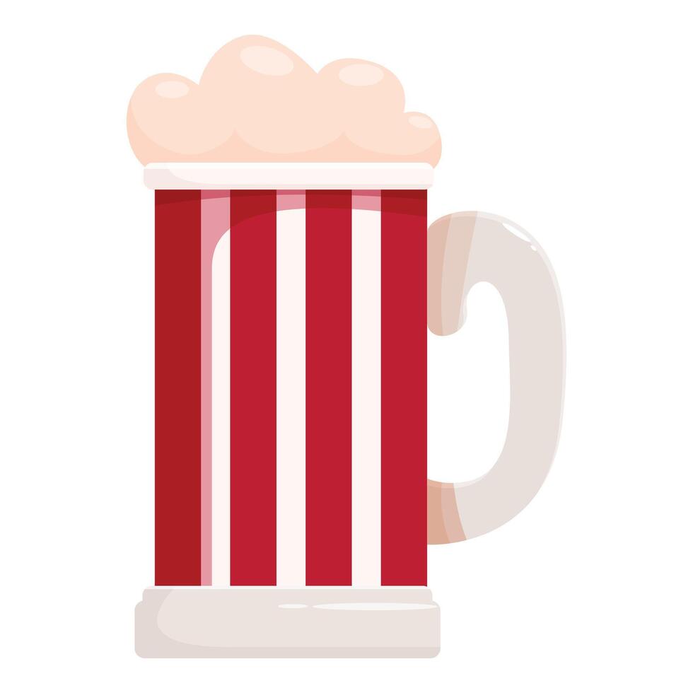 Red and white striped beer glass overflowing with foam vector