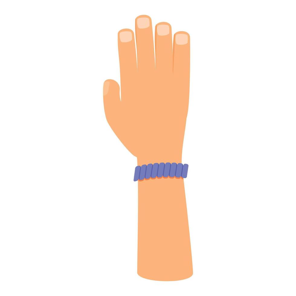 Cartoon hand wearing a purple spiral bracelet raising one hand vector