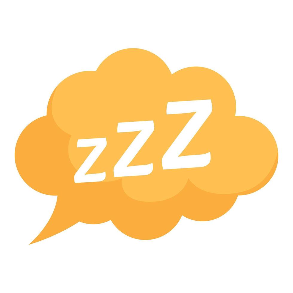 Yellow thought bubble showing zzz text indicating sleep vector