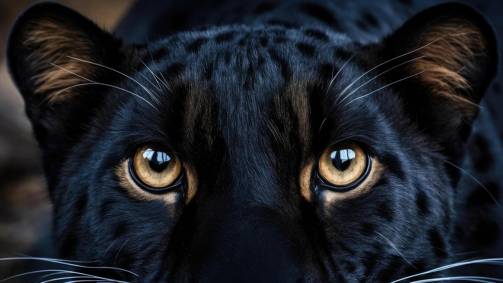 the black leopard stunning eyes, revealing its large, bright, and enchanting golden eyes photo