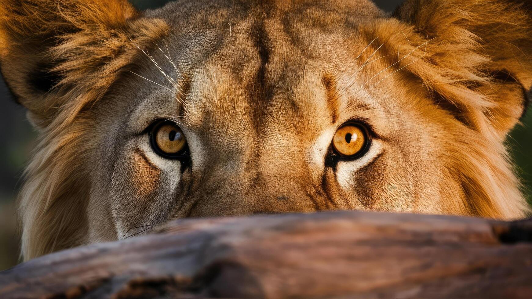 the majestic face of a lion, capturing its large, expressive eyes photo