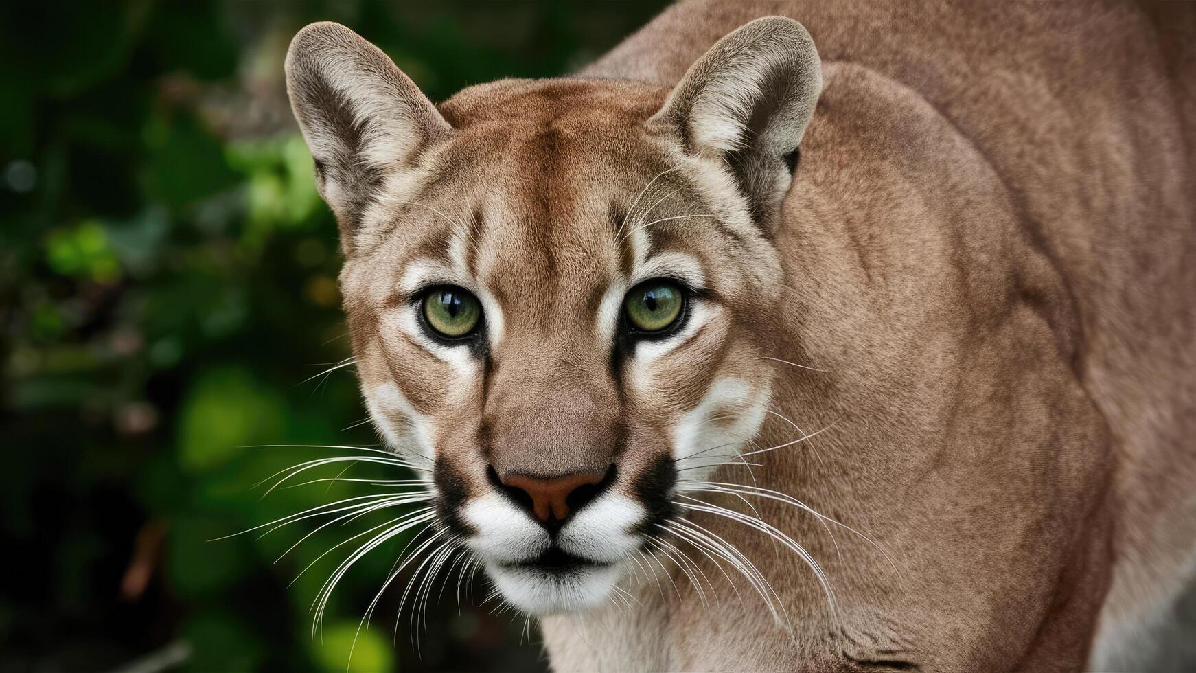 Big eyes. Mountain lion green eyes close up photo