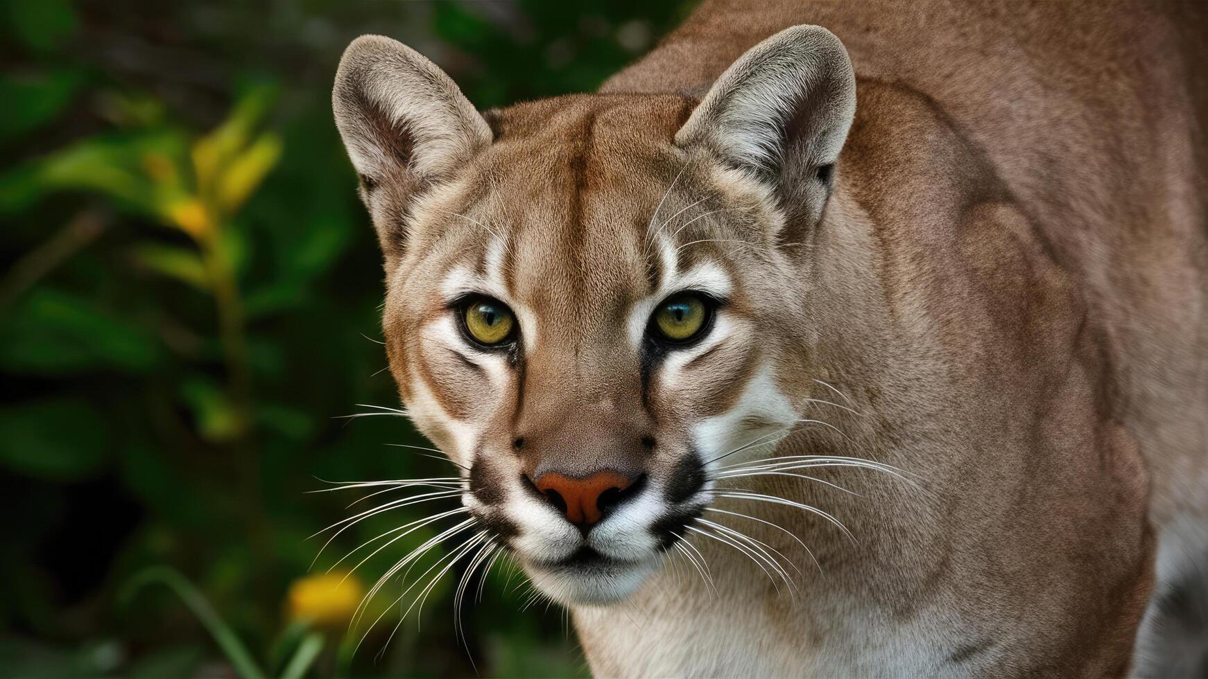 the eyes of a mountain lion, with a dazzling green hue photo