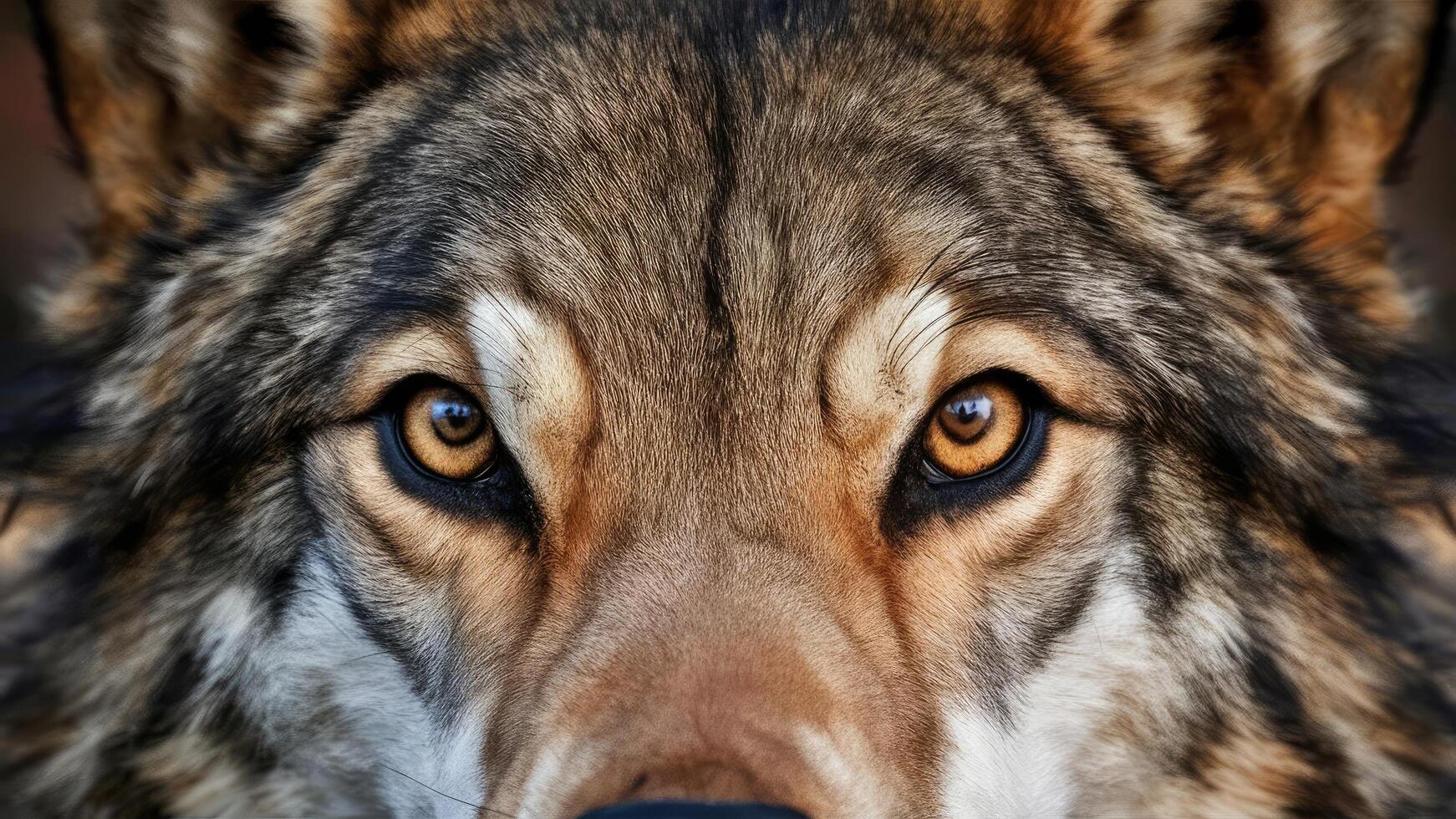 Very realistic close-up photo of the sharp eyes of a wild wolf
