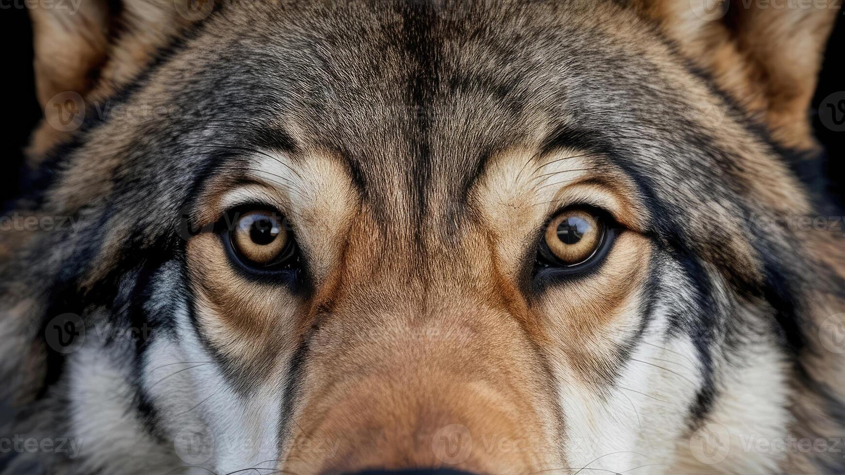 Striking close-up realistic graphic image of a wild wolf's eyes photo