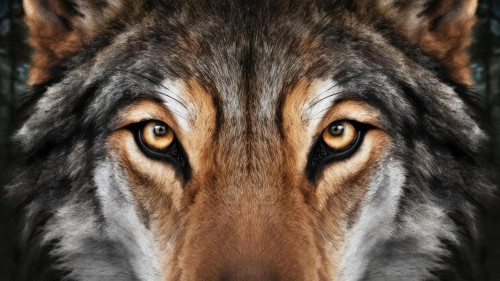 Striking close-up realistic graphic image of a wild wolf's eyes photo