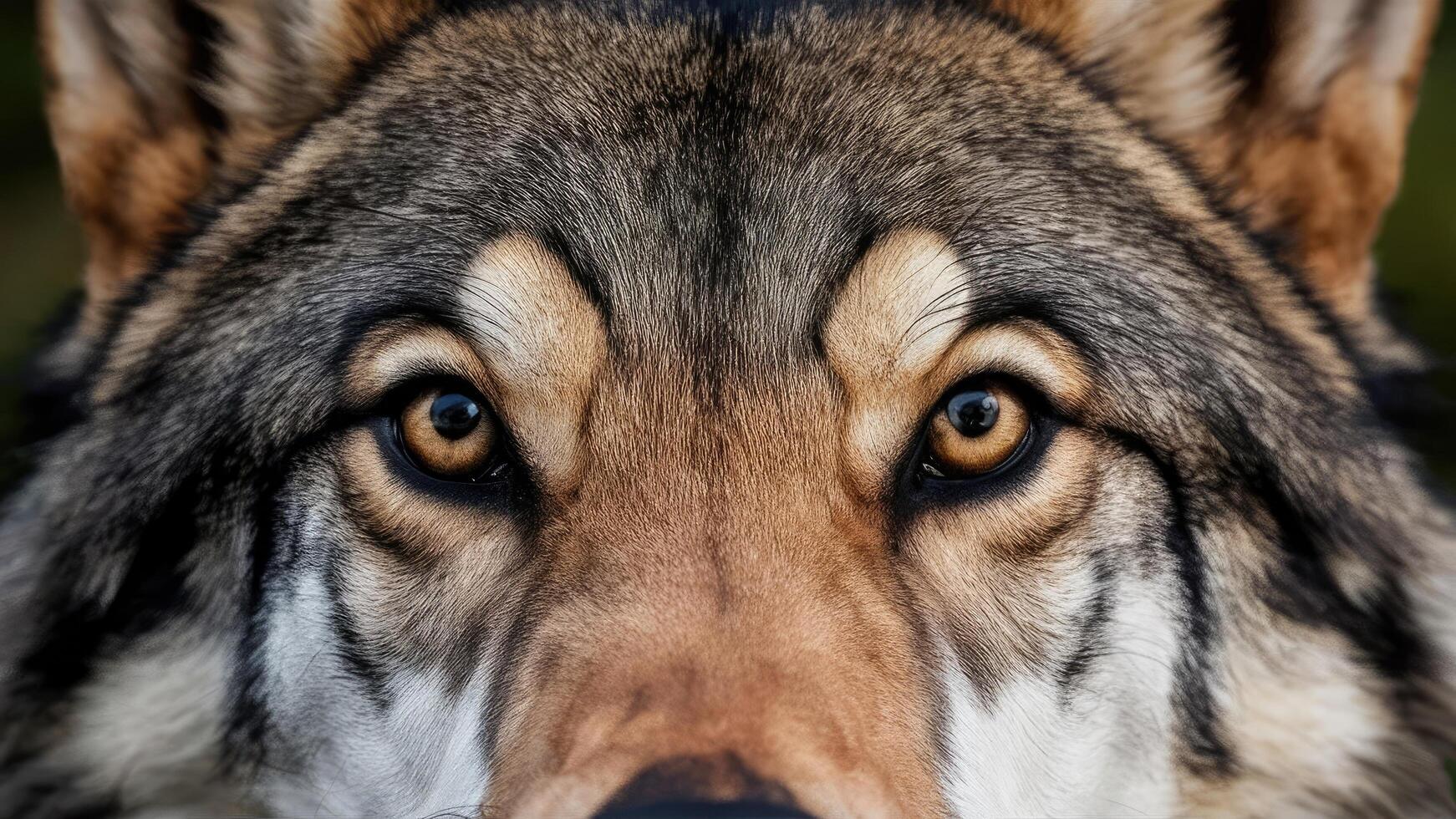 Very realistic close-up photo of the sharp eyes of a wild wolf