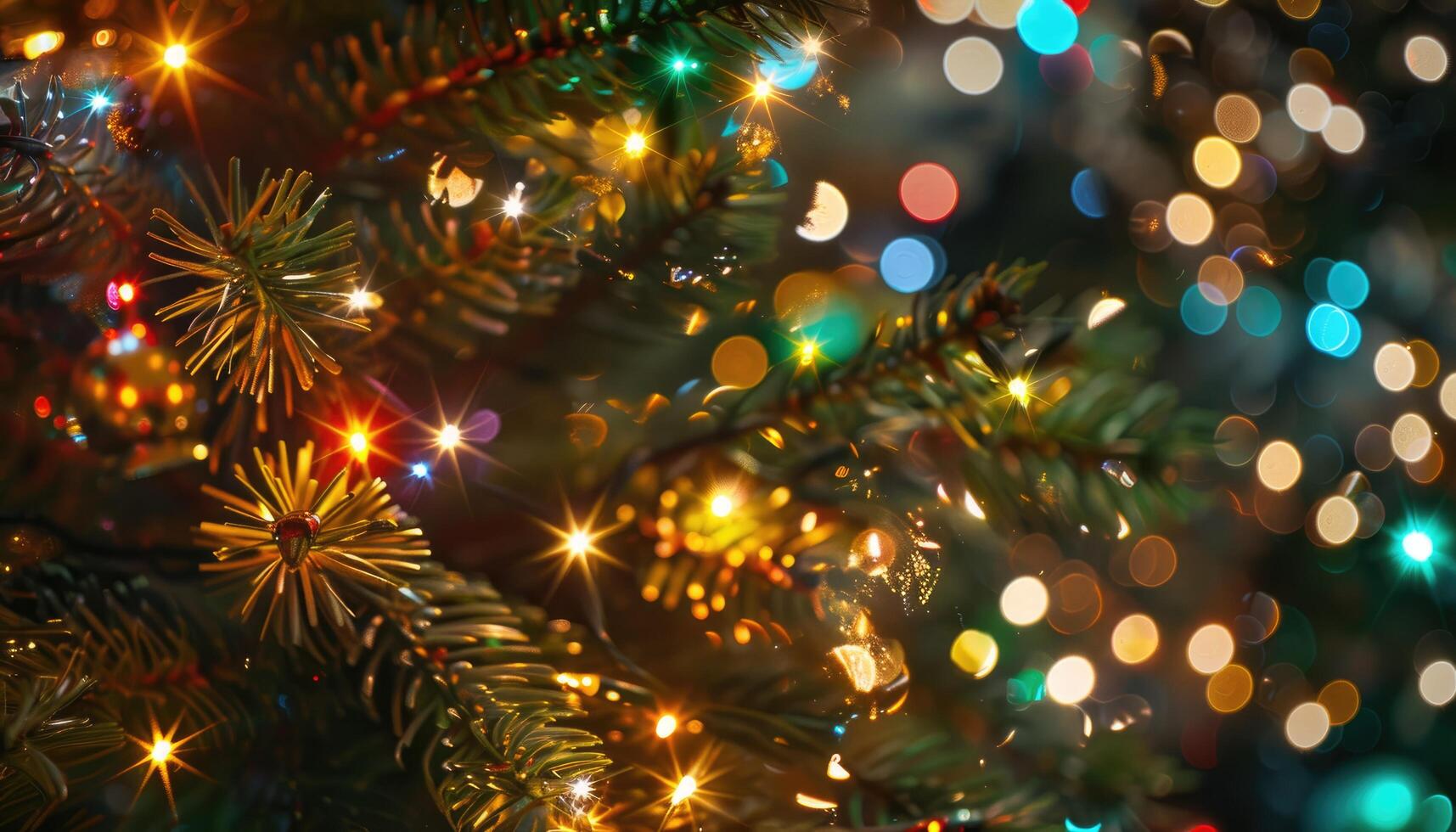 Close-up of a Christmas tree with colorful lights and ornaments photo