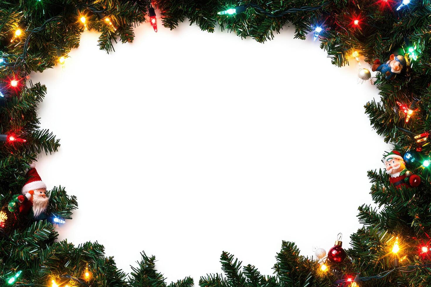Christmas Garland Frame with Lights and Ornaments photo