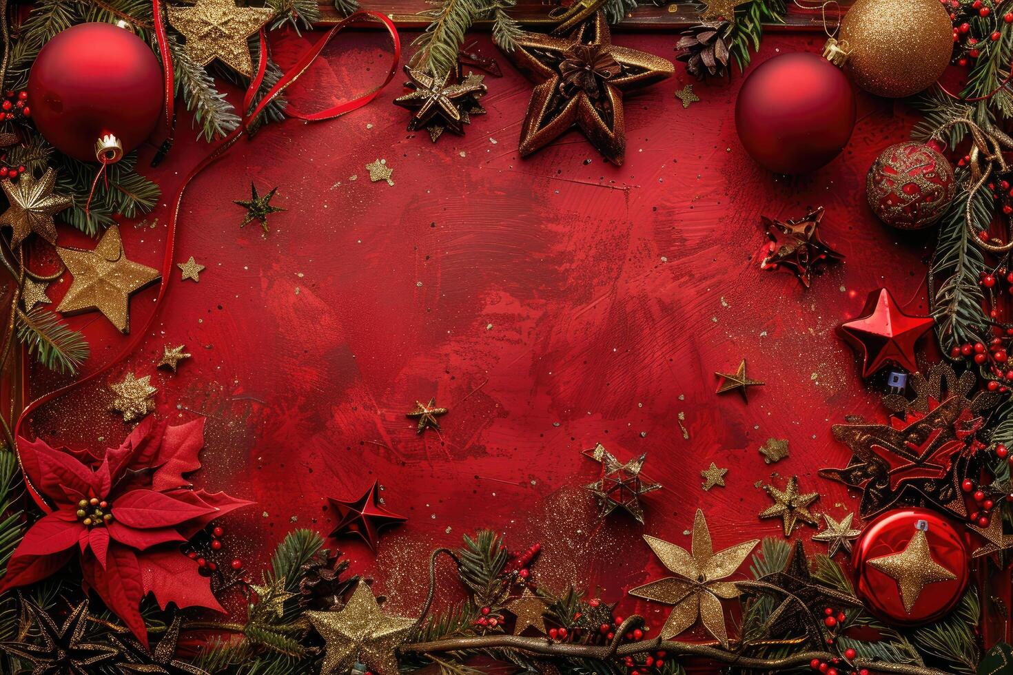 Christmas Decorations Frame with Red and Gold Elements photo