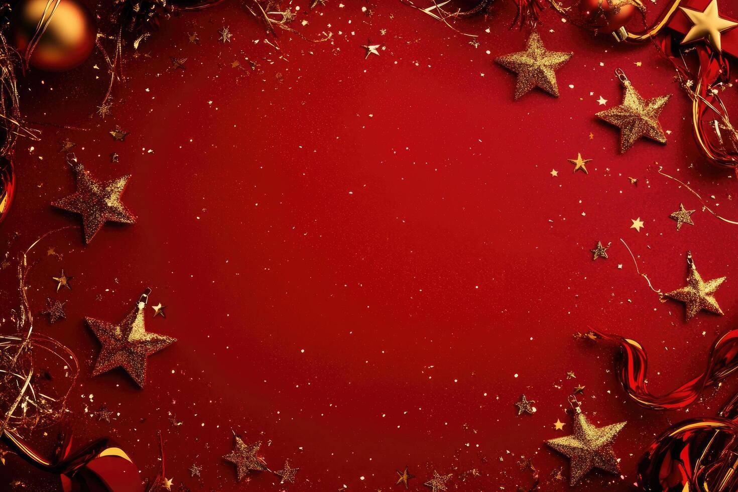Festive Red Background with Golden Stars and Confetti photo