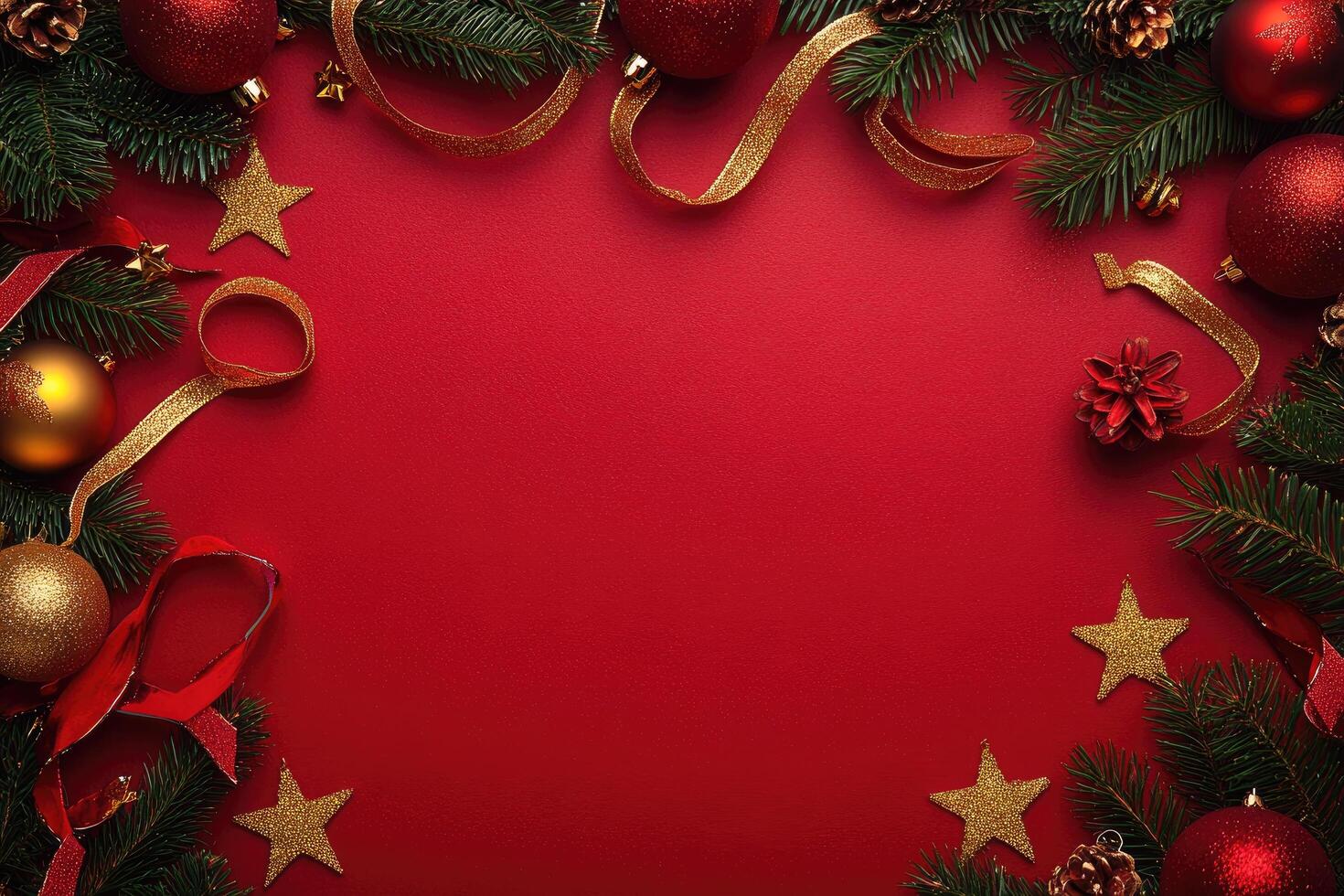 Red and Gold Christmas Decorations on Red Background photo