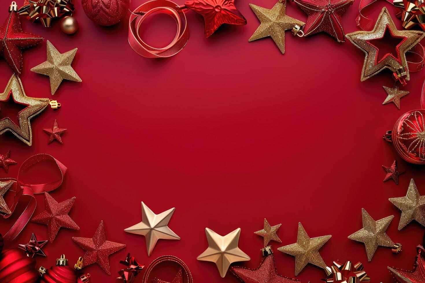 Red and Gold Christmas Ornament Border on a Red Background photo
