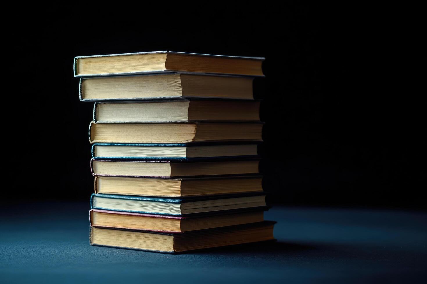 Tall Stack of Aged Books on a Dark Table photo