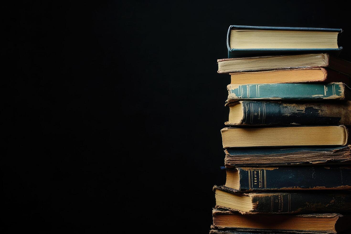 Weathered Hardcover Books in a Dramatic Stack photo